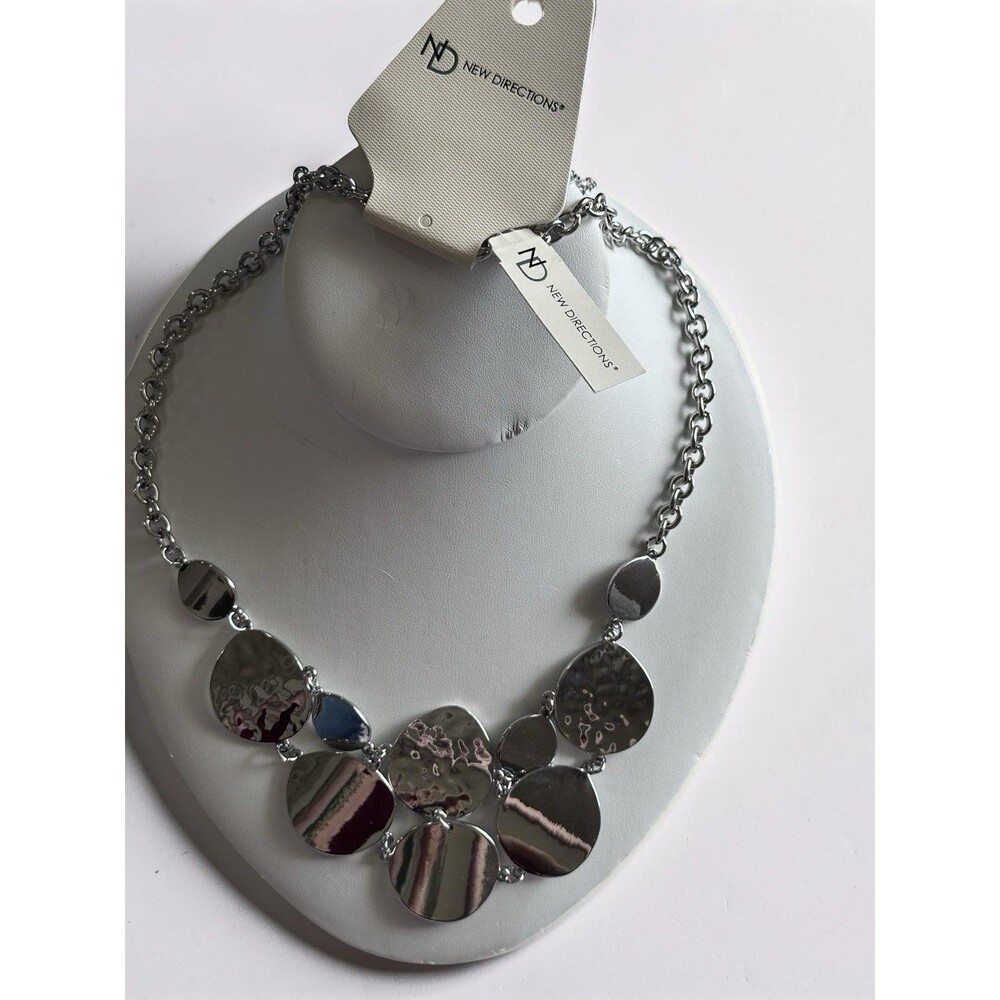 New Directions 20" Necklace Polished & Hammered Discs Thick Rolo Chain NEW